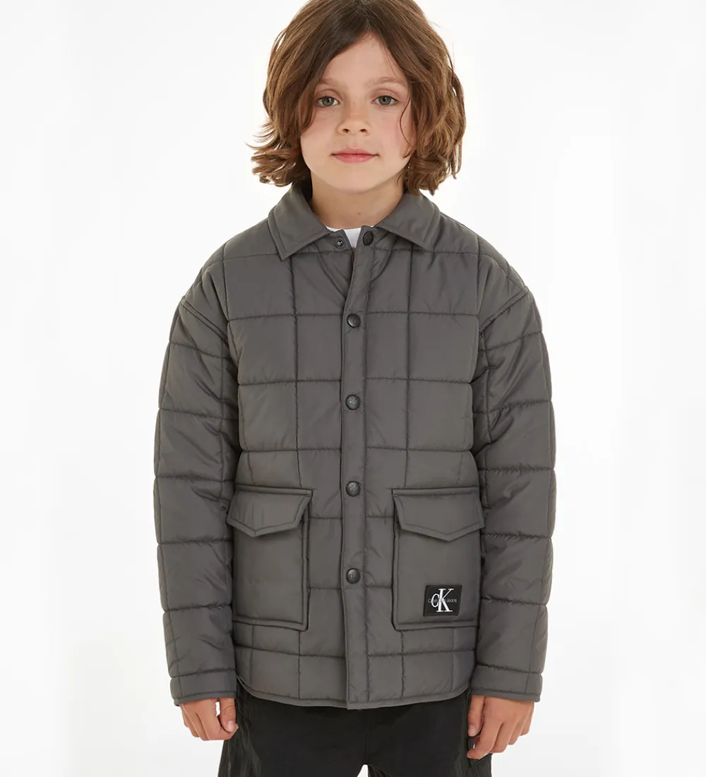 Termojakke - Quilted Badge - Mørkegrå|Calvin Klein New