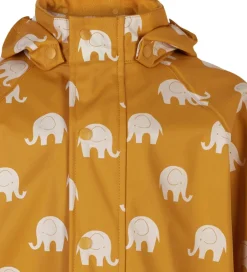 Regntøj m. Seler - PU - Mineral Yellow m. Elefanter|CeLaVi New