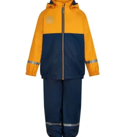 Regntøj m. Seler/Fleece - PU - Cadmium Yellow/Navy|Color Kids Online