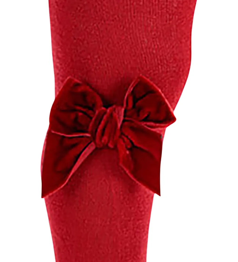 Strømpebukser m. Veloursløjfe - Red Velvet|Condor Sale