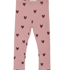 Leggings - Rib - Woodrose m. Hjerter|Creamie New