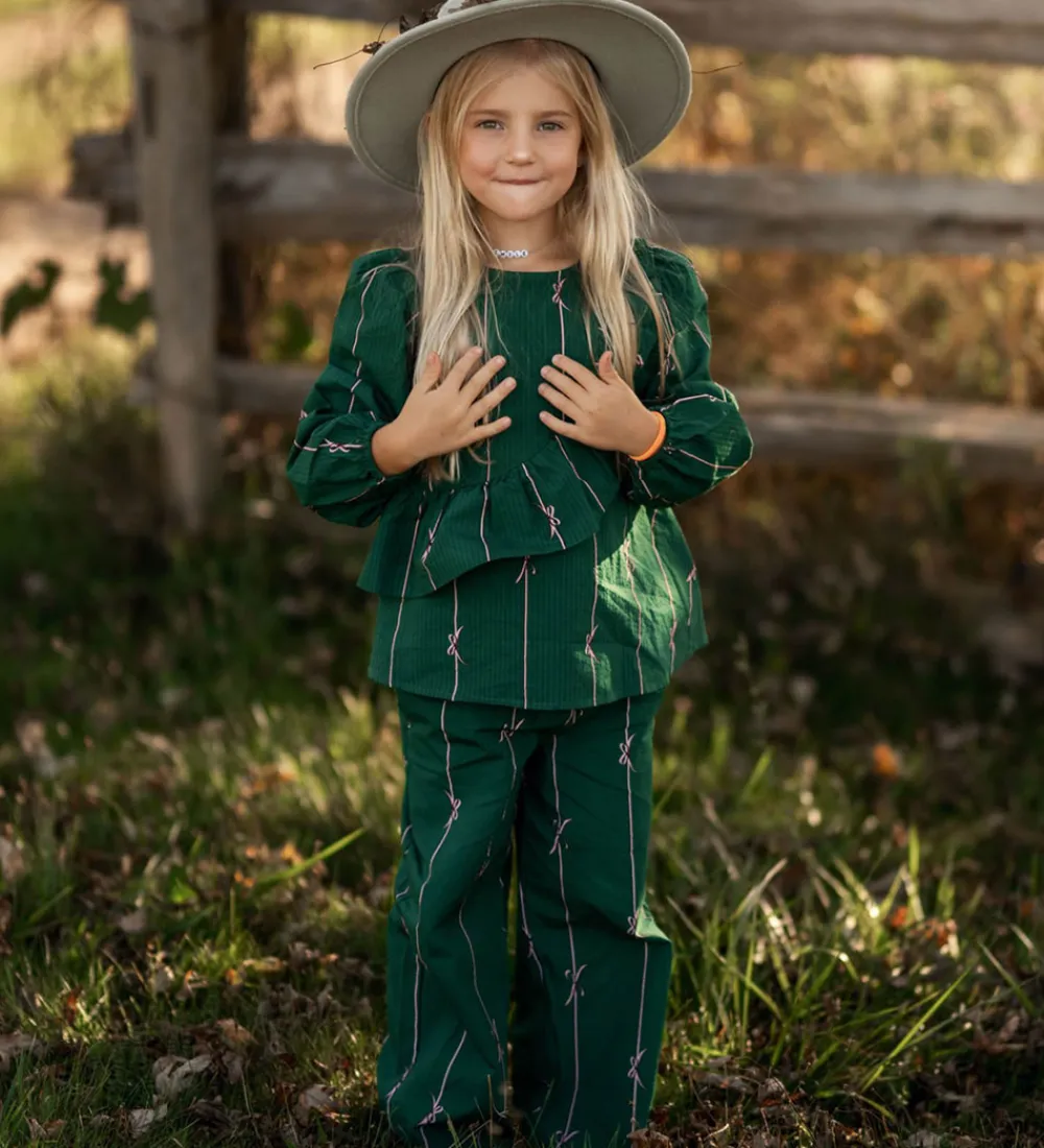 Bluse - Bowie - Hunter Green Bow AOP|Fliink