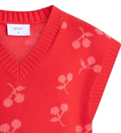 Vest - Strik - Aviana - Rød m. Kirsebær|Grunt Online