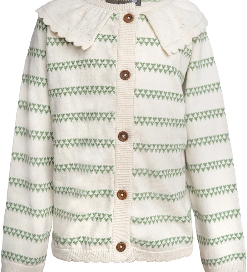 Cardigan - Strik - Heart - Off White/Shale Green|Hanevild Best