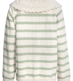 Cardigan - Strik - Heart - Off White/Shale Green|Hanevild Best