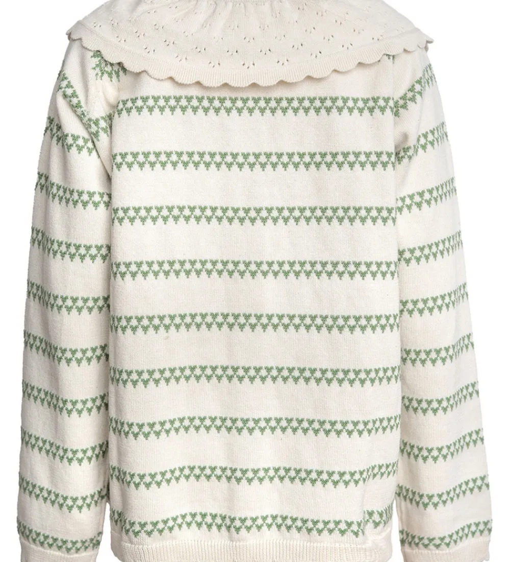 Cardigan - Strik - Heart - Off White/Shale Green|Hanevild Best