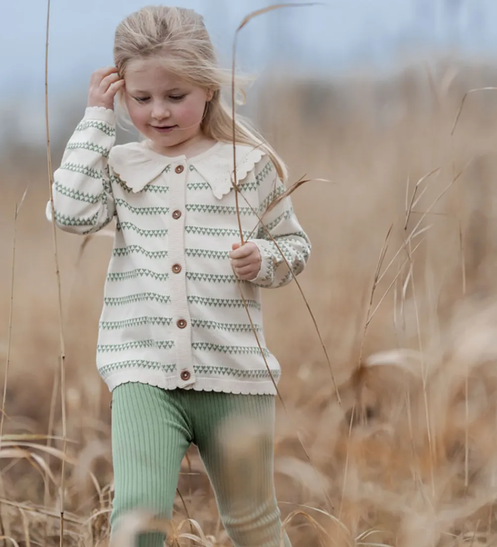 Cardigan - Strik - Heart - Off White/Shale Green|Hanevild Best