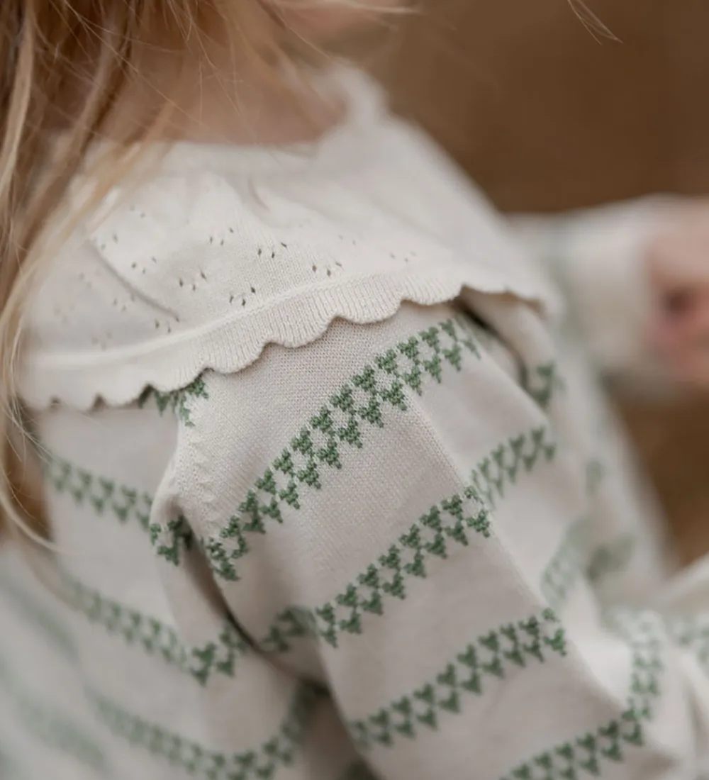 Cardigan - Strik - Heart - Off White/Shale Green|Hanevild Best