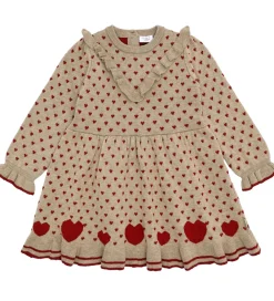 Kjole - Strik - HCKarina - Biscuit/Rød m. Hjerte|Hust and Claire Outlet