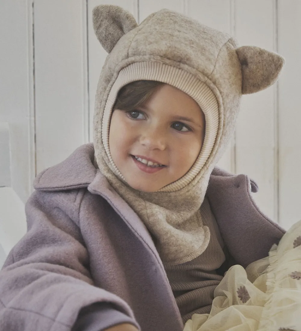 Elefanthue - Uld - 2-lags - Sand Melange m. Ører|Huttelihut Online