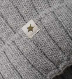 Hue - Uld/Bomuld - Strik - Medium Gråmeleret m. Kvast|Huttelihut Sale