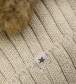 Hue - Uld/Bomuld - Strik - Sand Melange m. Kvast|Huttelihut