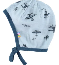 Babyhjelm - 1-lags - Uld/Bambus - Lyseblå m. Print|Joha Online