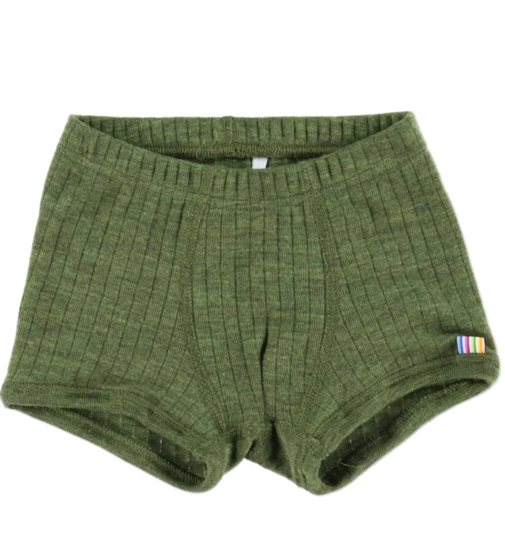 Boxershorts - Uld - Rib - Mørk Oliven|Joha Online