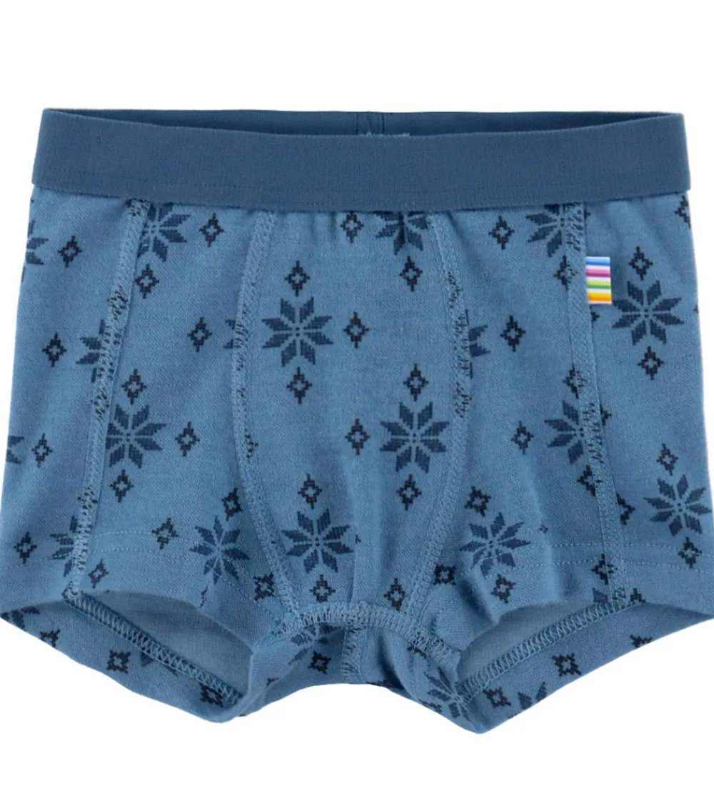 Boxershorts - Uld/Bomuld - Blå m. Snefnug|Joha Outlet