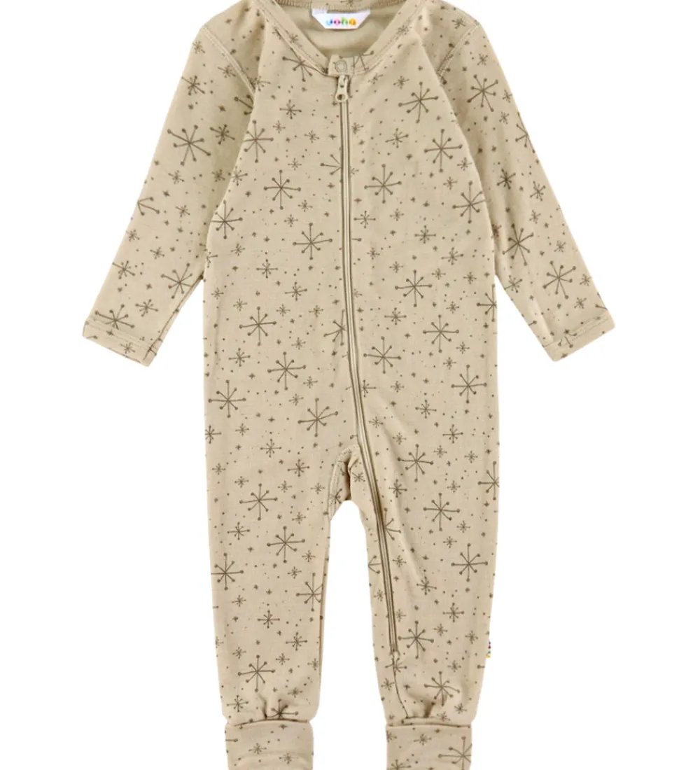 Heldragt m. Fødder - Uld - Beige m. Stjerner|Joha Clearance