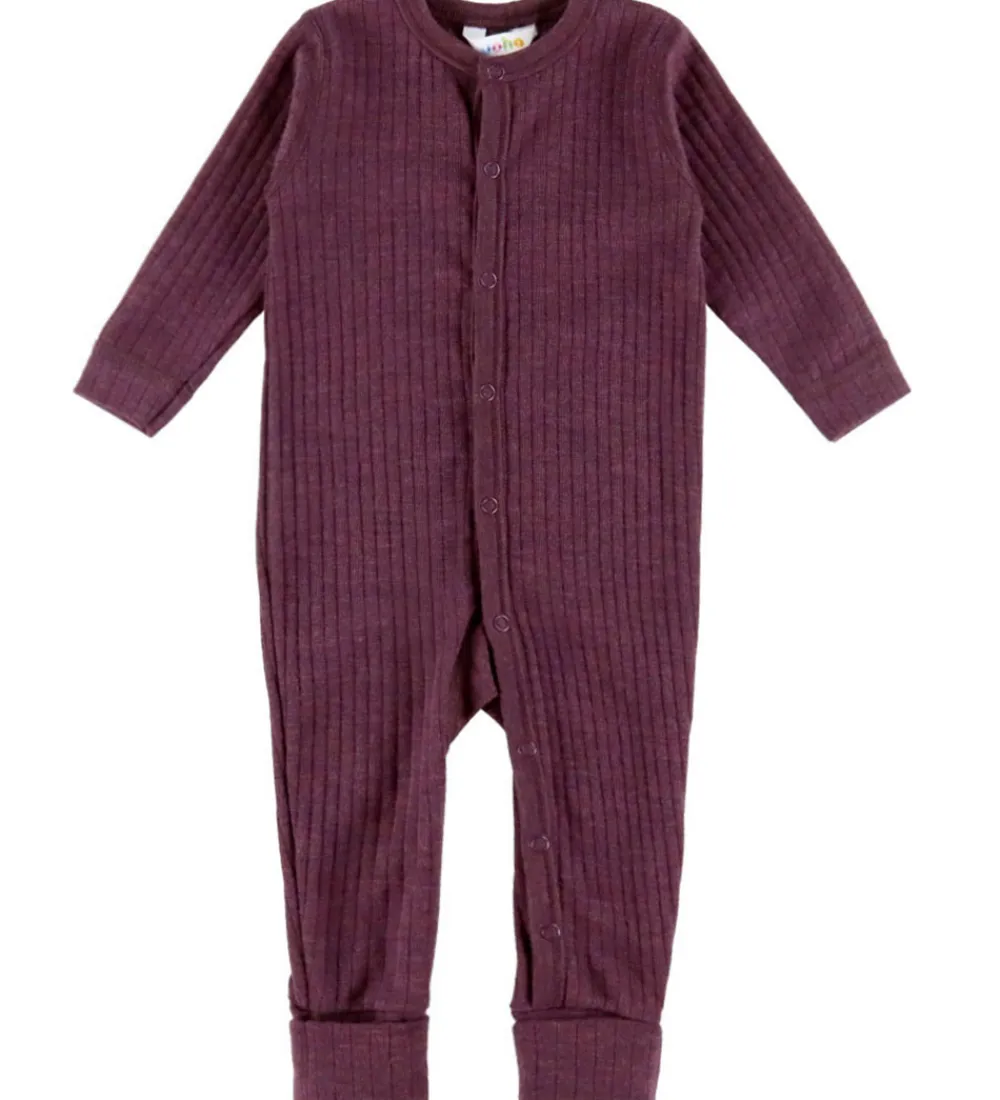 Natdragt - Uld - Rib - Blomme|Joha