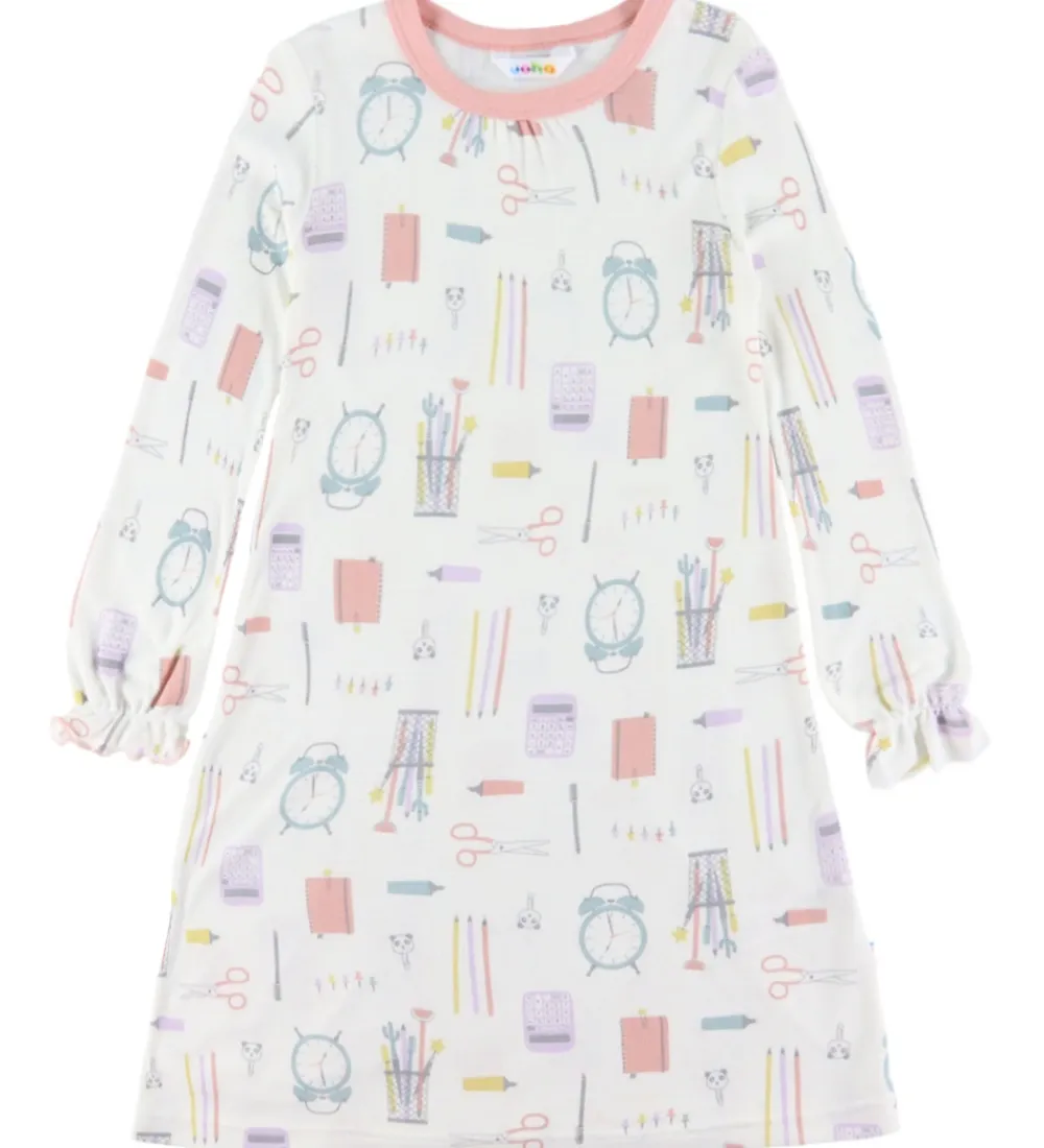 Natkjole - Viskose/Bambus - Off White m. Print|Joha Clearance