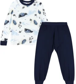 Nattøj - 2 Delt - Bambus - Off White m. Print|Joha Sale