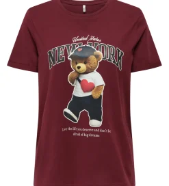 T-shirt - KogLina - Bear O-Neck Top - Cabernet/New Yor|Kids Only Clearance