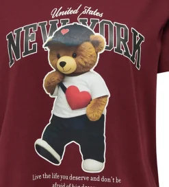 T-shirt - KogLina - Bear O-Neck Top - Cabernet/New Yor|Kids Only Clearance