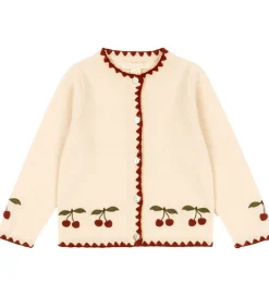Cardigan - Uld - Collette - Off White m. Kirsebær|Konges Sløjd New