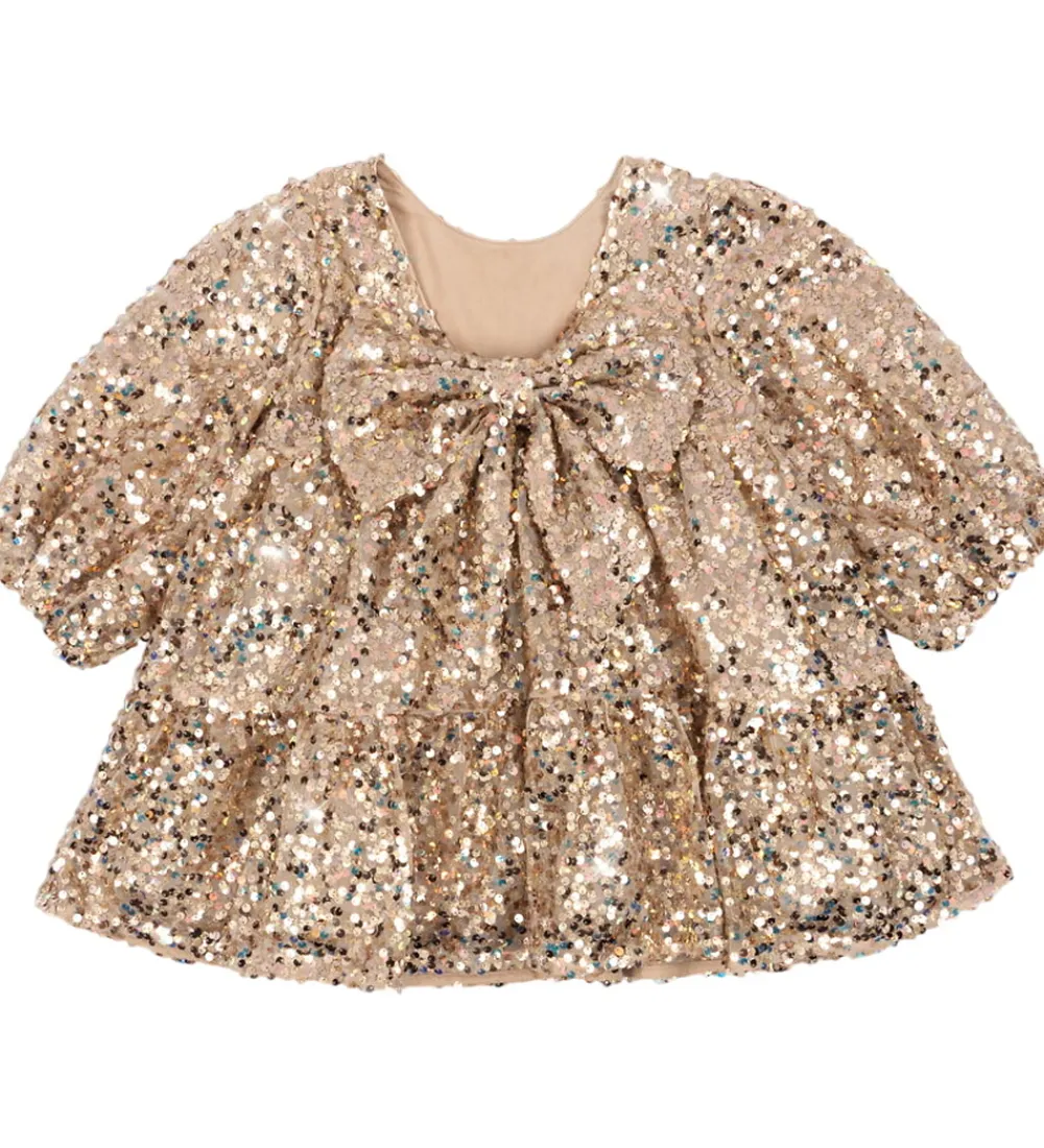 Kjole - Lila Sequins Bow - Gold Glitter|Konges Sløjd
