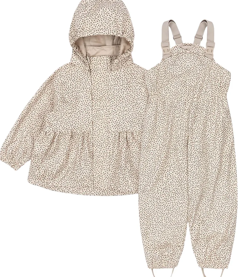 Regntøj m. Seler/Fleece - PU - Rainy Palme - Milk T|Konges Sløjd Outlet