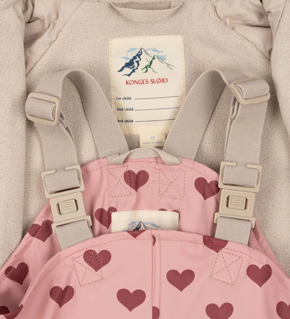 Regntøj m. Seler/Fleece - PU - Palme - Amour Pink|Konges Sløjd Outlet