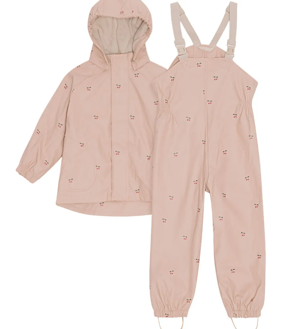 Regntøj m. Seler/Fleece - PU - Rainy Palme - Cherry|Konges Sløjd Clearance