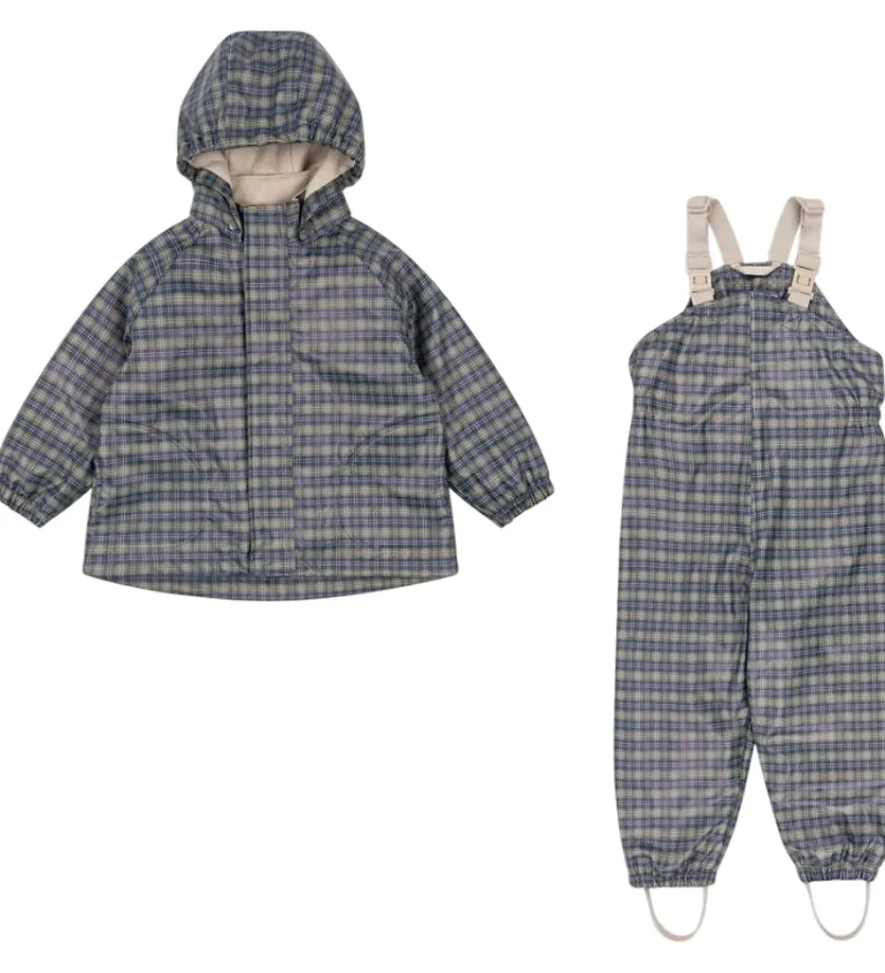 Regntøj m. Seler/Fleece - Palme - Laurel Blue Check|Konges Sløjd Clearance