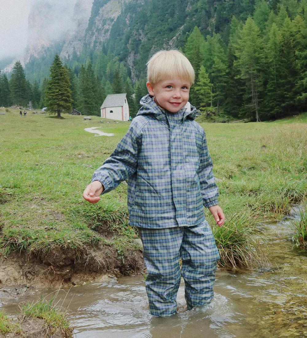 Regntøj m. Seler/Fleece - Palme - Laurel Blue Check|Konges Sløjd Clearance