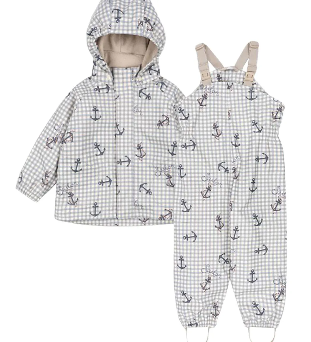 Regntøj m. Seler/Fleece - PU - Palme - Sailor Check|Konges Sløjd Clearance