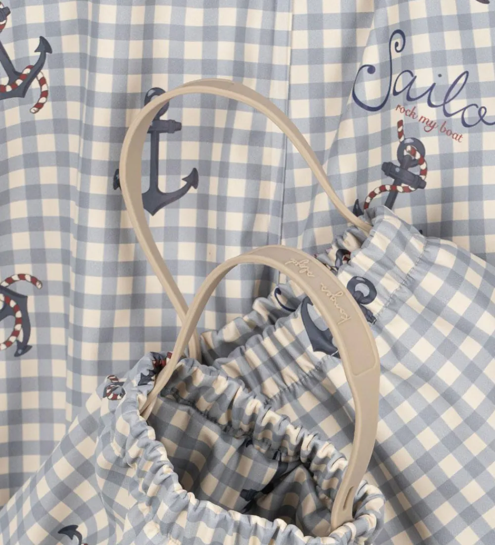 Regntøj m. Seler/Fleece - PU - Palme - Sailor Check|Konges Sløjd Clearance