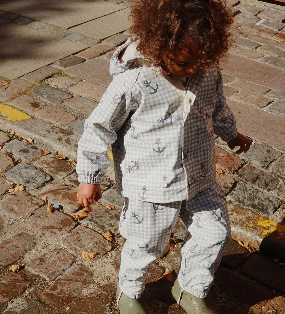 Regntøj m. Seler/Fleece - PU - Palme - Sailor Check|Konges Sløjd Clearance