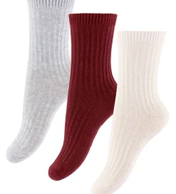 Strømper - 3-pak - Rød/Hvid/Gråmeleret|Konges Sløjd Outlet