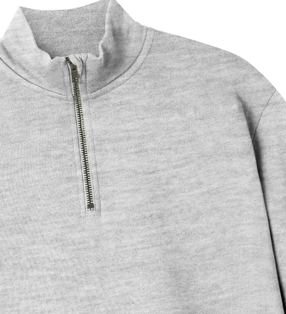 Sweatshirt - Noos - NlnNizu - Halv Lynlås - Light Grey Mela|LMTD Sale