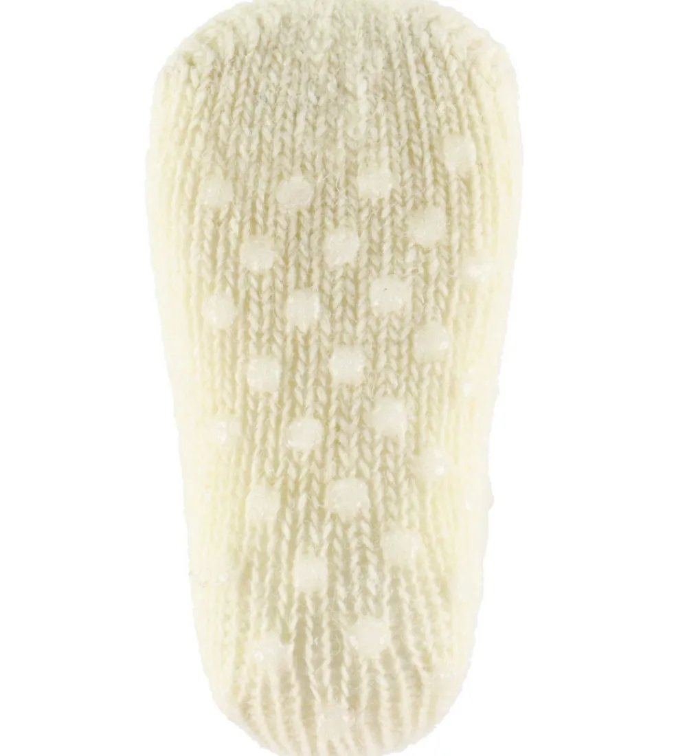 Skridsikre Strømper - Uld - Rib - Off White|MiniPop Best