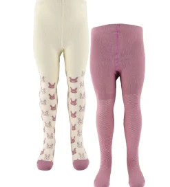 Strømpebukser - 2-Pak - Orchid Haze m. Mønster|Minymo Outlet