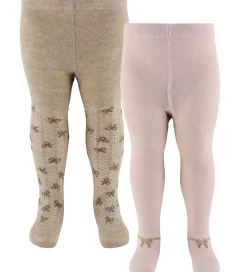 Strømpebukser - 2-pak - Shell/beige m. Sløjfer|Minymo Sale