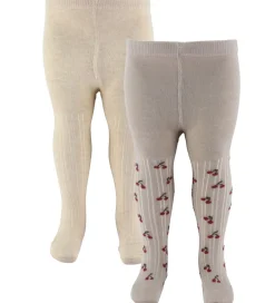 Strømpebukser - 2-pak - Light Taupe m. Kirsebær|Minymo Outlet