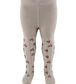 Strømpebukser - 2-pak - Light Taupe m. Kirsebær|Minymo Outlet