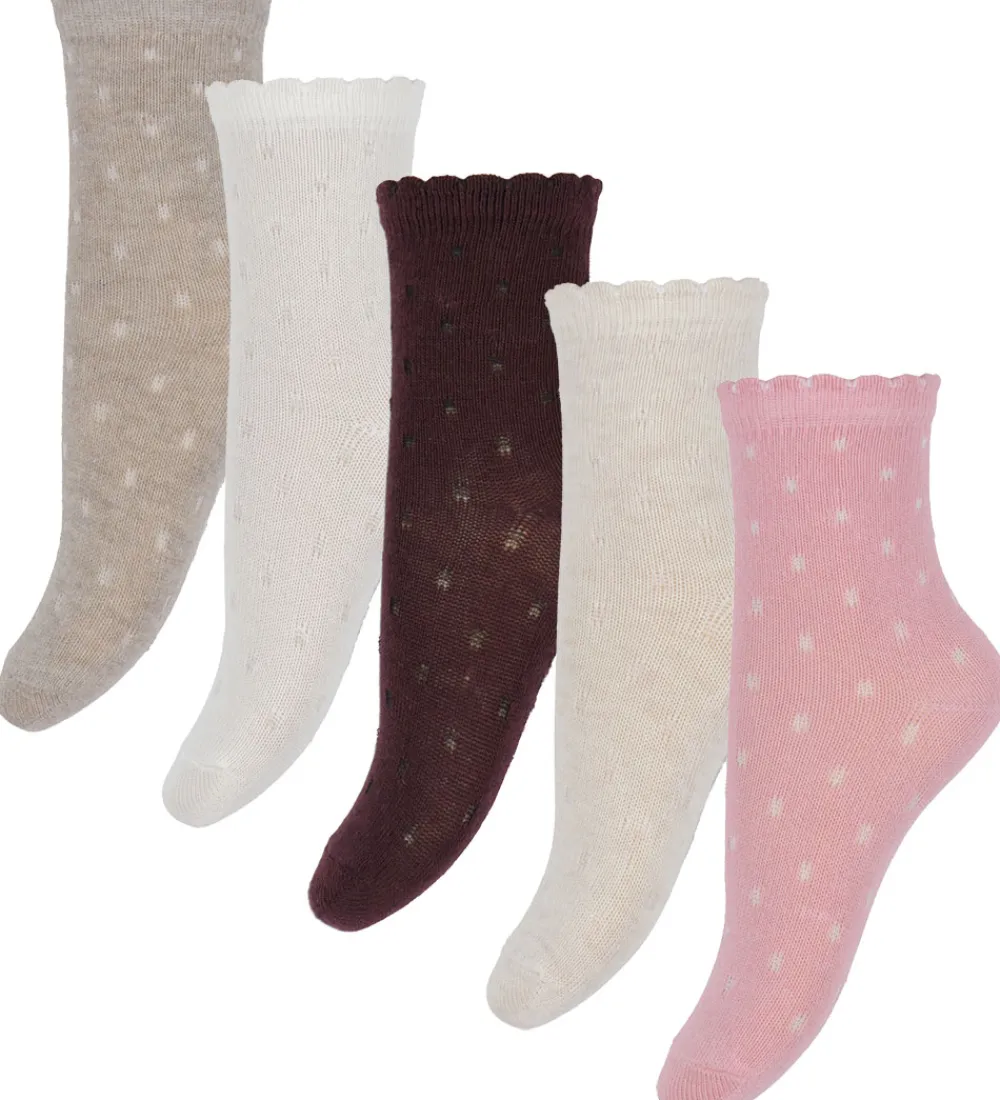 Strømper - 5-pak - Wild Rose/Lilla/Hvid m. Prikker|Minymo Best