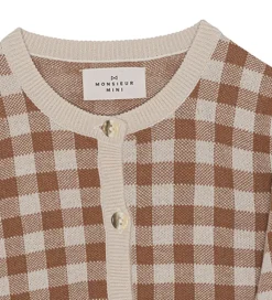 Cardigan - Gingham - Offwhite/Toffee|Monsieur Mini Discount