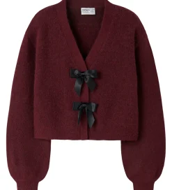 Cardigan - Strik - NkfRina - Burgundy/BLACK BOW|Name It New