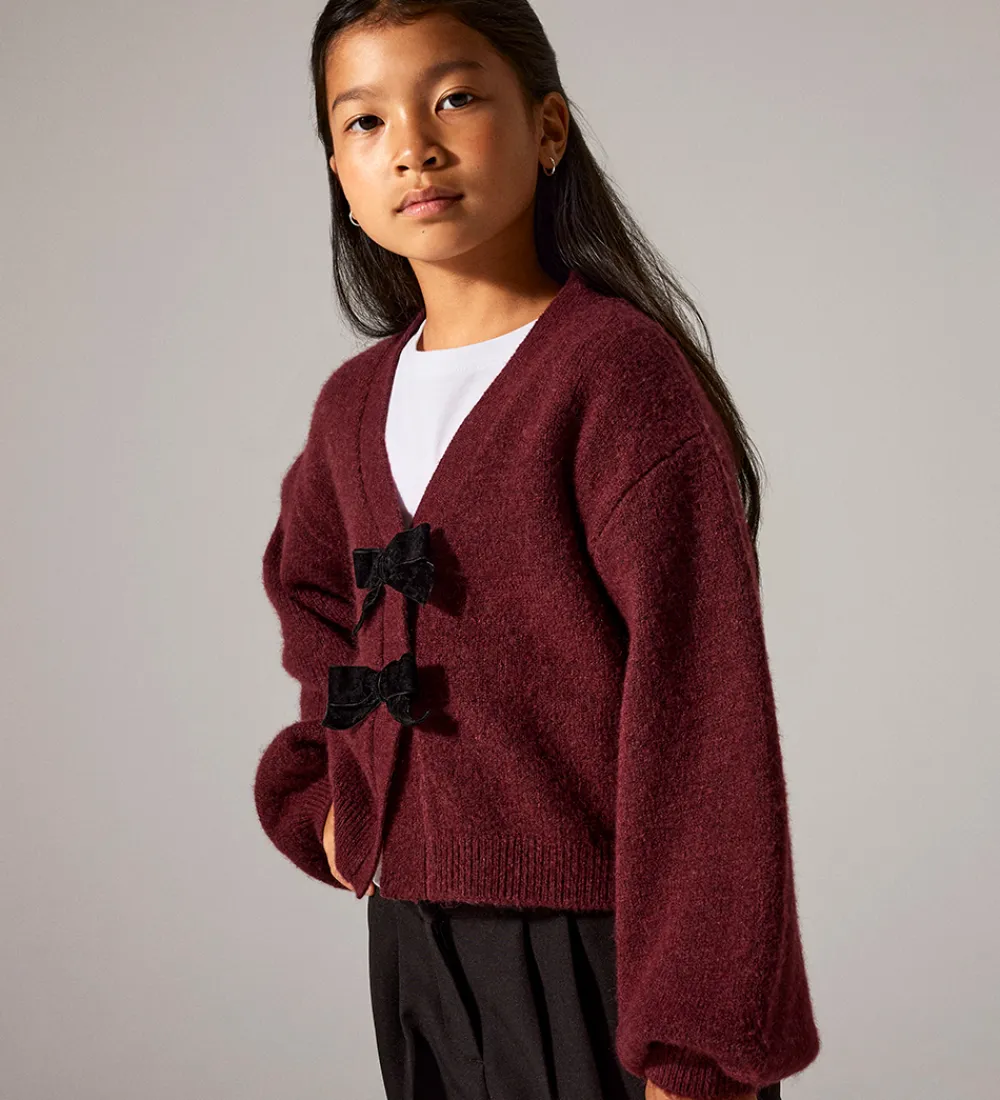 Cardigan - Strik - NkfRina - Burgundy/BLACK BOW|Name It New