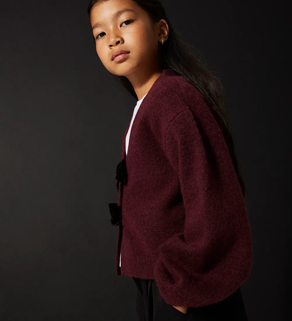 Cardigan - Strik - NkfRina - Burgundy/BLACK BOW|Name It New