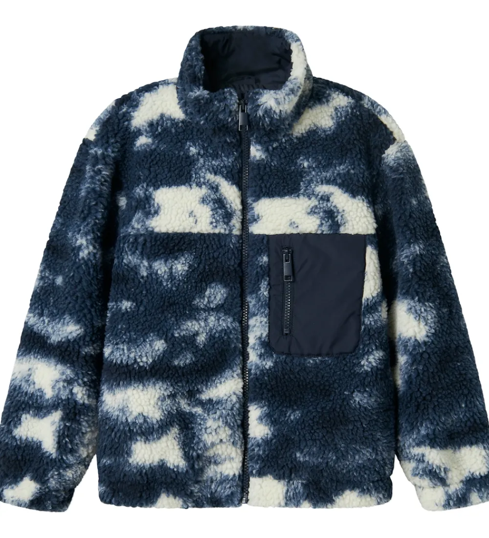 Fleecejakke - Teddy - NkmMilou - Navy Blazer m. Mønster|Name It