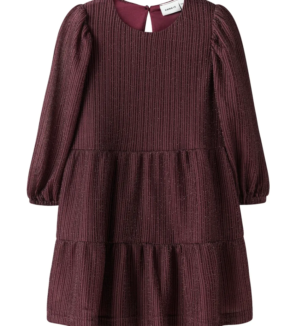 Kjole - NmfRisilk - Burgundy m. Glimmer|Name It Sale