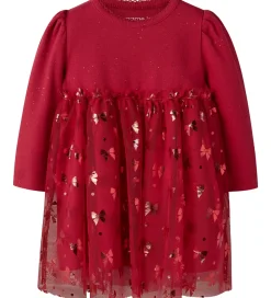 Kjole - Rib/Tyl - NbfRosally - Jester Red m. Sløjfer|Name It Hot